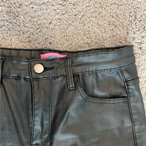 Edikted Stretchy Faux Leather Flare Jeans, size x-small.